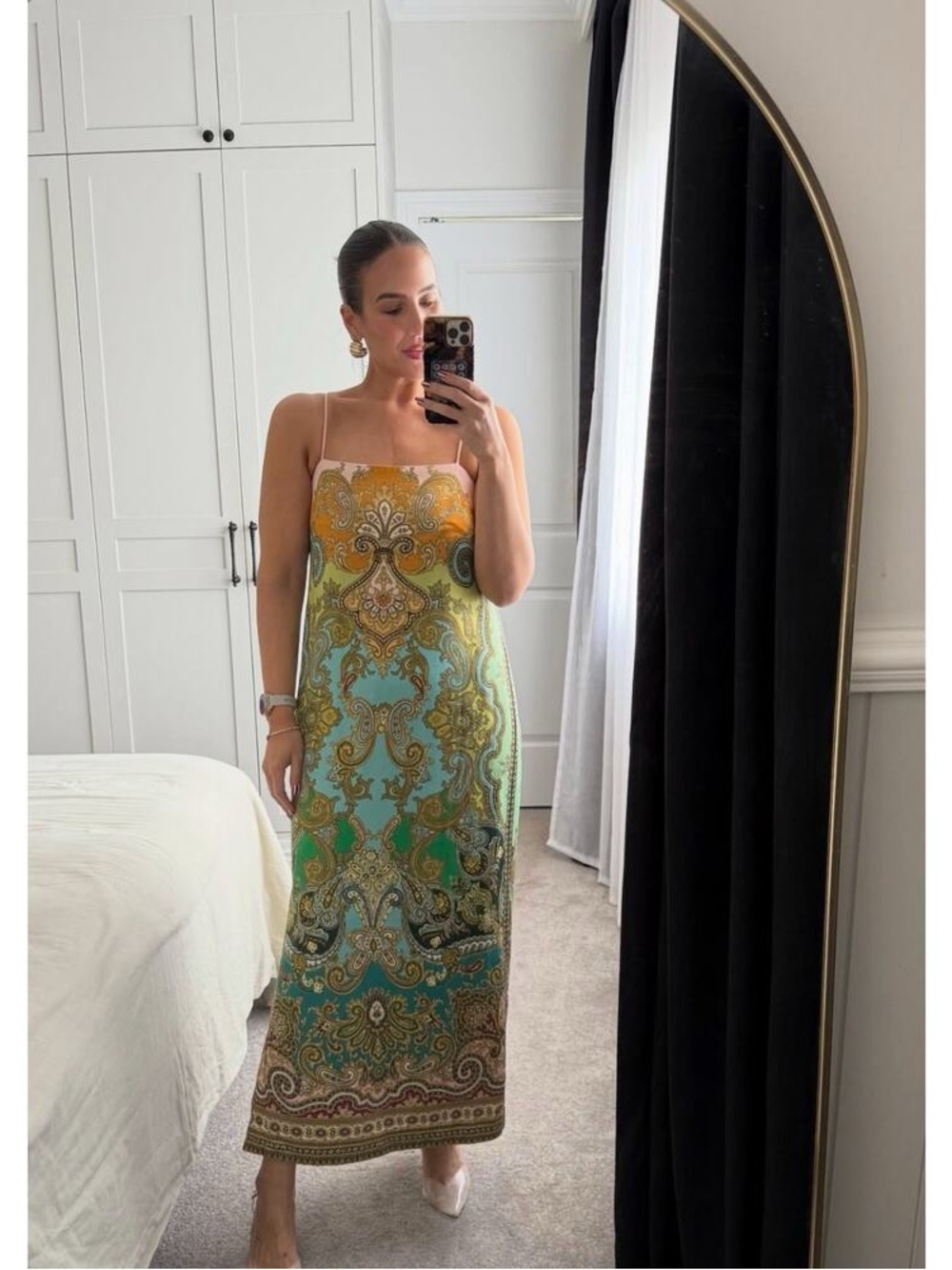 Alemais Multicolor Paisley Slip Maxi Dress in Green and Gold